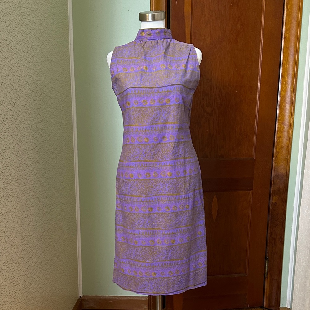 VINTAGE Marimekko Purple and Gold Patterned Midi Dress, Size S